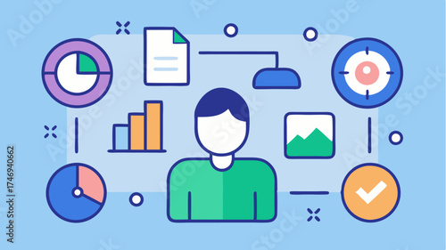 A visual representation of employee productivity metrics with iconography representing hours worked tasks completed and efficiency rates.