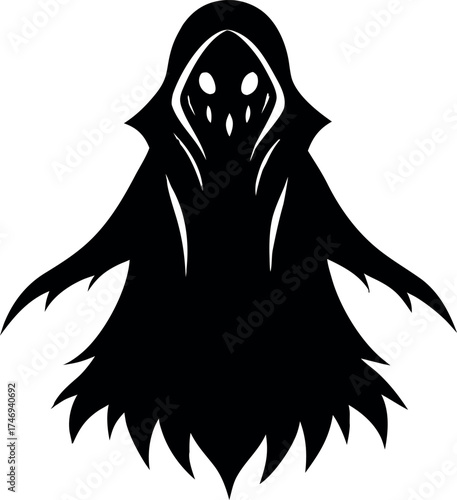 Creepy Faceless Ghost with Ragged Cloak, Haunted Halloween Vector Art