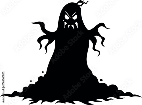 Evil Ghost Rising from the Ground, Haunted Halloween Vector Design