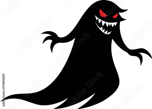 Haunting Ghost Shadow with Long Flowing Sheet, Scary Halloween Vector Illustration