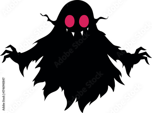 Creepy Ghost with Torn Edges and Glowing Eyes, Spooky Halloween Vector