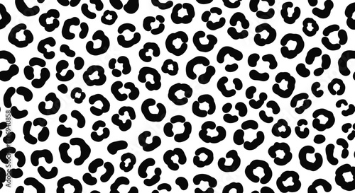 Black Leopard Spots Pattern, Feline Animal Print Design on White Background
