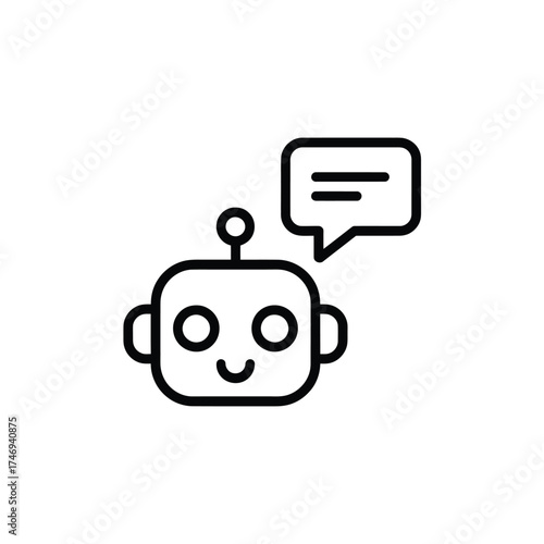 Friendly robot head with a speech bubble icon