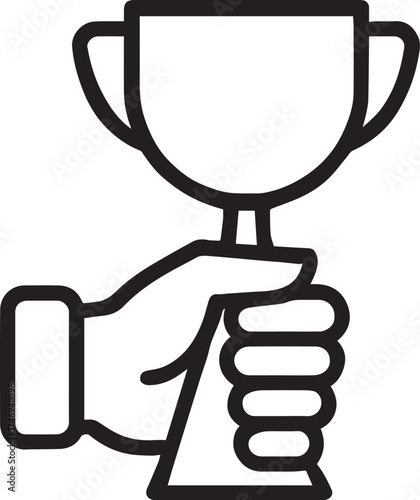 Hand Holding Trophy Line Icon
