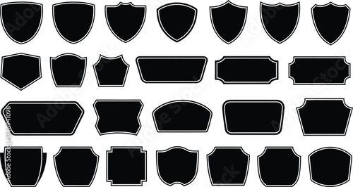Black Sign Set with White Outlines, Isolated Label Collection on White