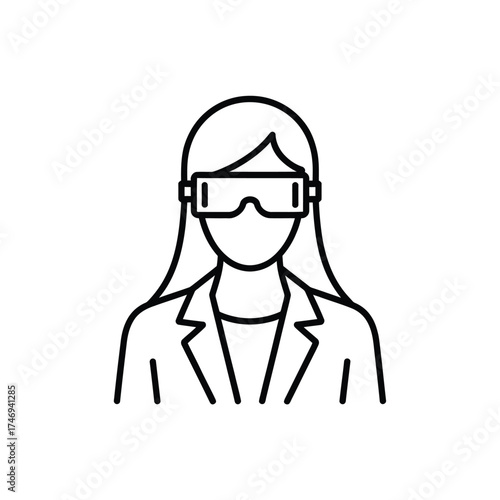 Woman wearing virtual reality goggles in business attire
