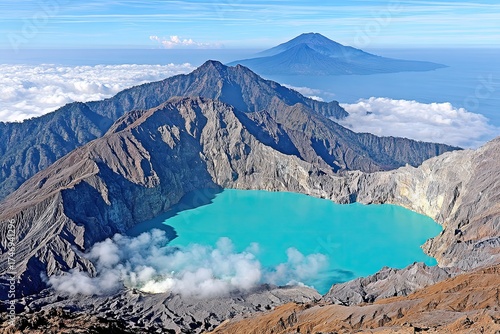 Fototapeta Naklejka Na Ścianę i Meble -  Crater lake with turquoise water amid rugged mountain range