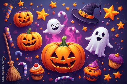 Orange and spooky Halloween pumpkin vector background with bats for an autumn holiday celebration