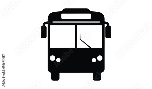 Front view of a black bus icon on a white background