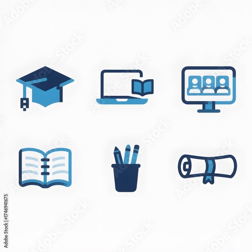 Modern Education and E-Learning Icon Set