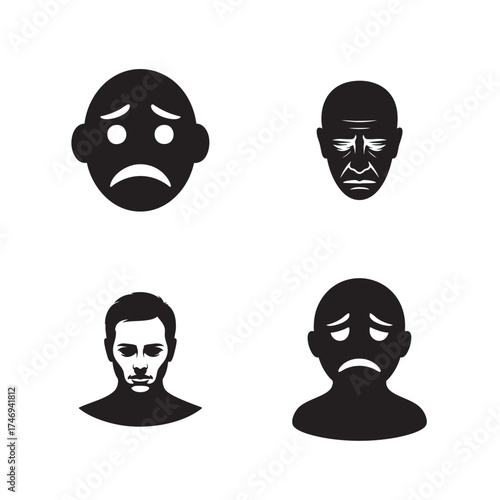 Black and White Depiction of Sadness and Melancholy in Facial Expressions Featuring Diverse Ages and Styles Representing Emotional Distress