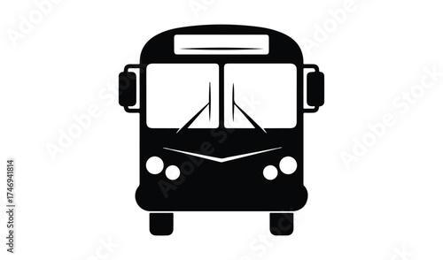 Front view of a black bus icon on a white background