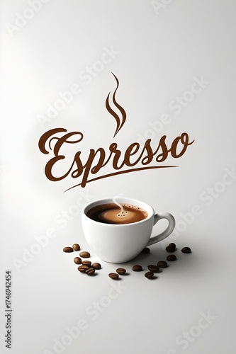 Espresso text with a hot coffee cup graphic commercials