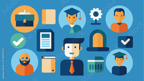 A set of icons representing different training ods including elearning workshops seminars and onthejob training in a cohesive layout.