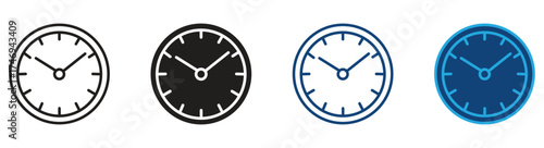 Clock icon set. Hours dial. Watch time. Business deadline. wall clock icon vector outline black flat color isolated background, vector illustration.