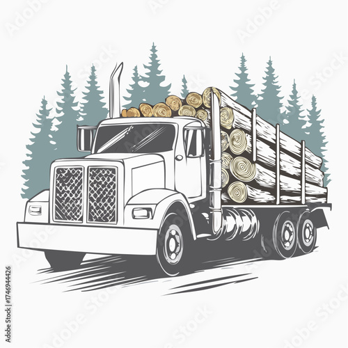 Vintage Logging Truck Transporting Timber Logs.