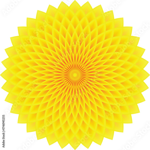 Bright yellow geometric mandala flower with layered petals abstract vector design
