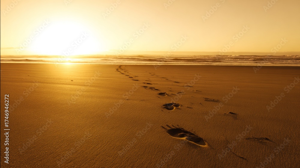 Obraz premium footprints,walking,shore,sand,coast,waves,travel,beach,water,sunset,sea,relax,horizon,ocean,scenic,view,vacation,summer