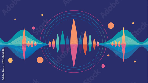 An abstract depiction of sound waves traveling through the air illustrating the transmission of audio in a dynamic manner.