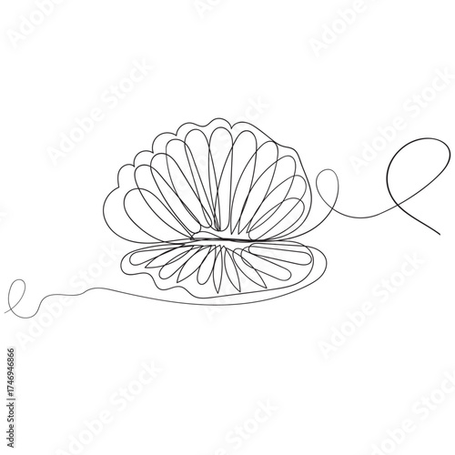 Continuous one line drawing of open oyster shell. Seashell symbol and banner of beauty spa and wellness salon in simple linear style. Editable stroke. Outline Vector illustration