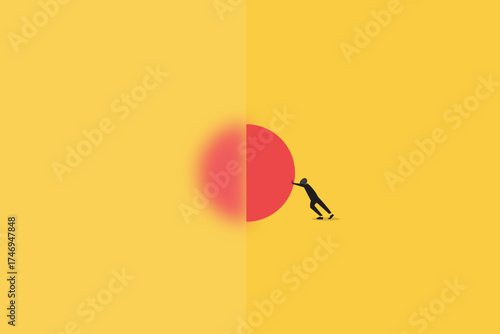 Businessman push ball reveals innovation, symbolizing revealing announcement of a new idea and innovation