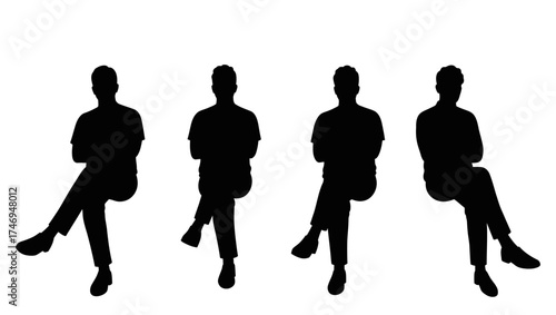 set of sitting people silhouette vector.