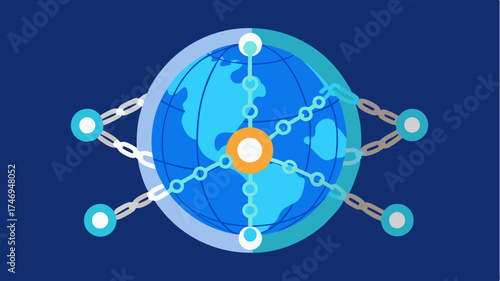 A globe made of blockchain links illustrating the global nature of cryptocurrency transactions and the idea of a borderless economy.