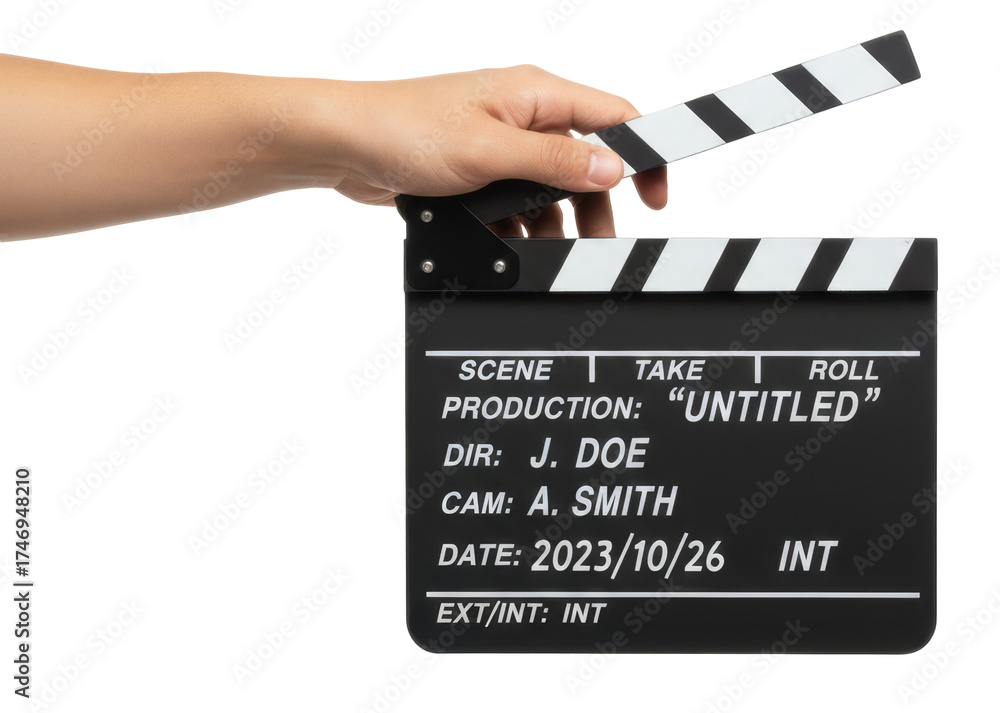 Obraz premium a hand holds a black and white clapperboard used for making movies
