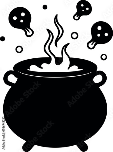 Halloween Cauldron Filled with Bubbling Potion, Spooky Witch Vector Illustration