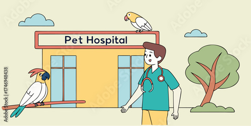 Friendly veterinarian welcomes pets to modern hospital for compassionate care