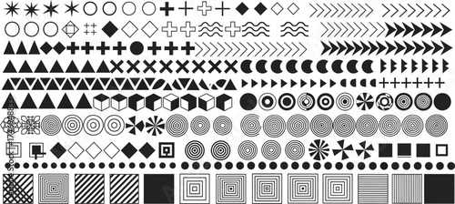 Geometric Shapes Collection Black and White Pattern Stars Circles Triangles Diamonds Cubes