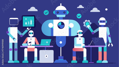 A futuristic workspace teeming with AIdriven tools and robotic assistants showcasing seamless humanrobot collaboration to optimize productivity in various tasks.