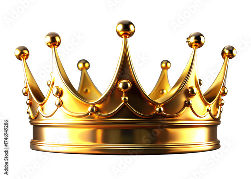 A gleaming golden crown with ornate details sits majestically against a stark black background