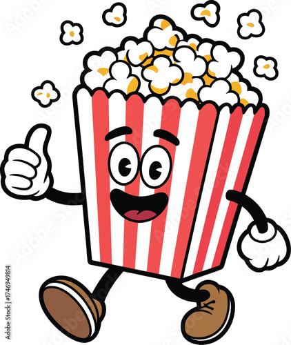 Popcorn Cartoon Walking Mascot Vector Illustration Design