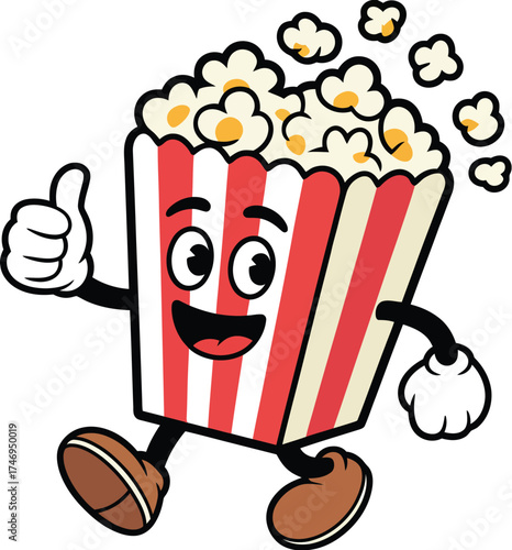 Popcorn Cartoon Walking Mascot Vector Illustration Design