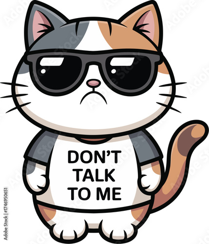 Angry cat wearing sunglasses and “Don't Talk to Me" on transparent background, t-shirt design or sticker ready to print