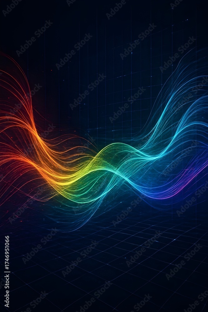 Fototapeta premium Abstract Data Flow Lines Over Digital Grid Background