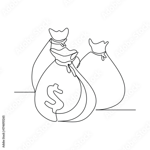 Continuous line drawing of money bag sack single one line art editable stroke of finance bank money storage and investment. Vector illustration	