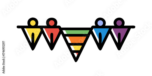 Possible use for association or volunteer community. Voluntary assistance cone. Expression of joy. Voting or election concept. Community of multi-ethnic and multicultural people. Racial equality. Coop