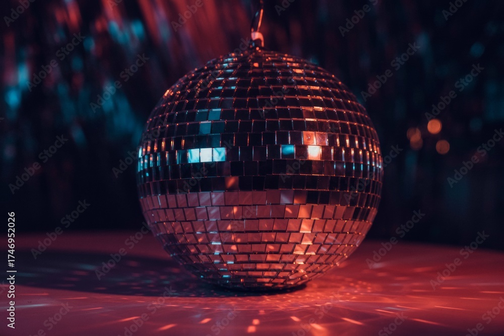 Obraz premium Disco Ball Reflecting Red and Blue Lights mirror ball