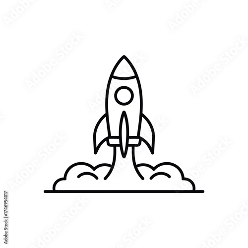 Simple line art rocket launching with smoke trails