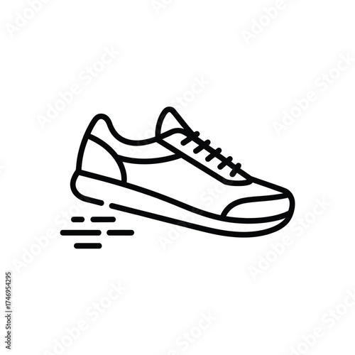 Simple line art icon of a running shoe with motion lines