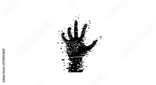 Distorted Hand Reaching Out in Digital Decay.