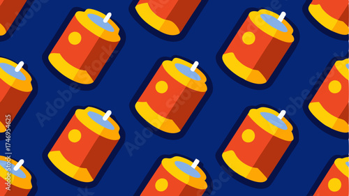 A pattern of repeating beer cans each uniquely designed with vibrant colors and abstract graphics inspired by different brewing styles.