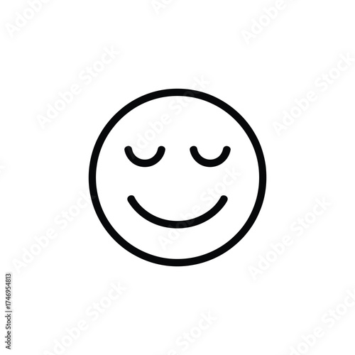 Simple line art of a contented smiling face with closed eyes