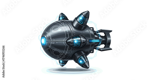 Futuristic Submarine Design with Advanced Technology and Blue Lights.