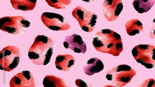 Animal print pattern in vibrant pink red with black spots