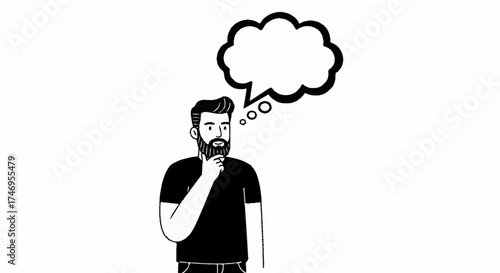 Man thinking deeply with a thought bubble above his head in a simple illustration