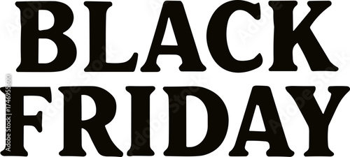 A minimalist flat  illustration of the words “Black Friday” in bold black typography, representing a modern shopping sale or retail promotion.
