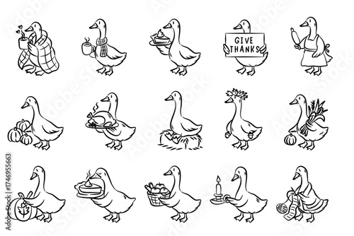 Just a Cozy Goose - funny  Thanksgiving geese cute holiday cartoon Autumn Fall cozy mood, Cute Thanksgiving Illustration